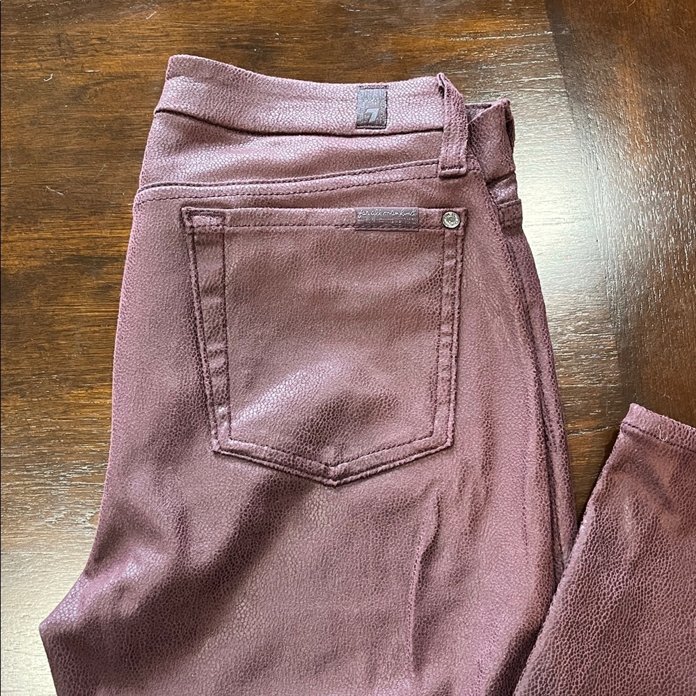 7 For All Mankind Faux Leather Pants Merlot Size 28